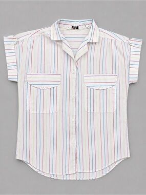 Vintage 80s Licorice Rainbow Stripe Button Up Shirt Women’s Small Retro Normcore